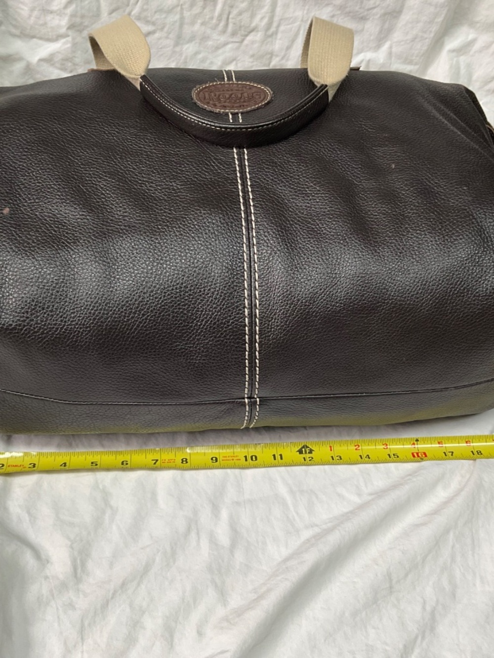 Vintage Roots Brown Pebbled Leather Duffel Weekender Bag - Picture 4 of 12